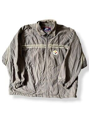 Vintage 90s Pro Players NFL Pittsburgh Steelers Heavyweight Jacket Gray Full-Zip